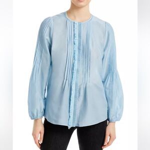 KOBI HALPERIN Sophie Pintuck Cotton & Silk Blouse In Blue Size Medium